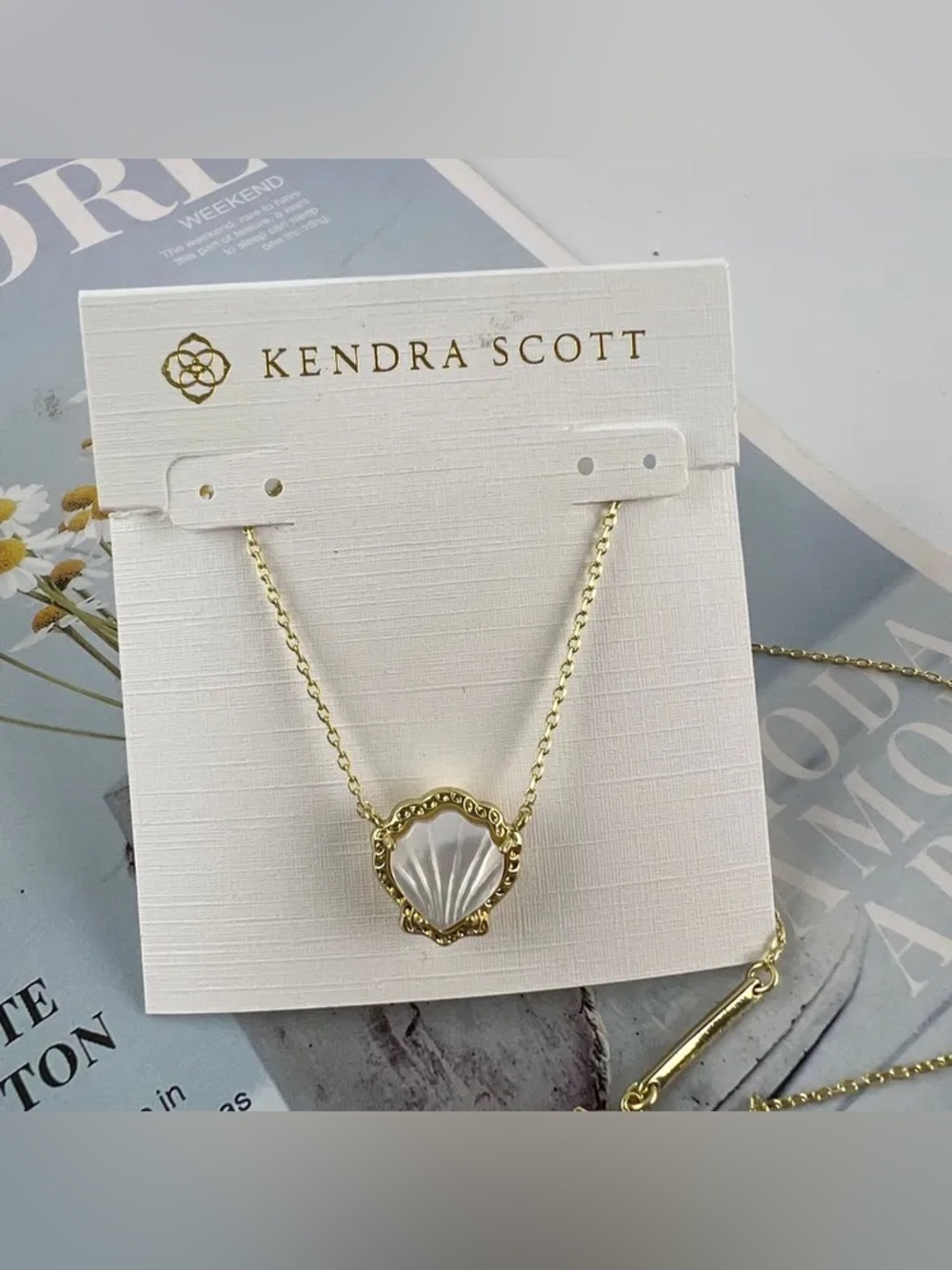 Kendra Scott Gold Shell Necklace with White Shell Pendant